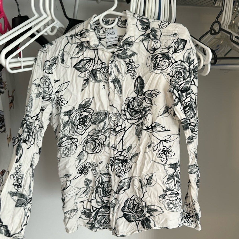 Zara Button down - Flower Print, Slim Small